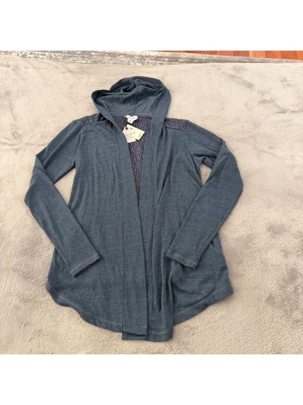 NWT Lucky Lotus Blue Hooded Sweater Cardigan Womens MEDIUM Crochet